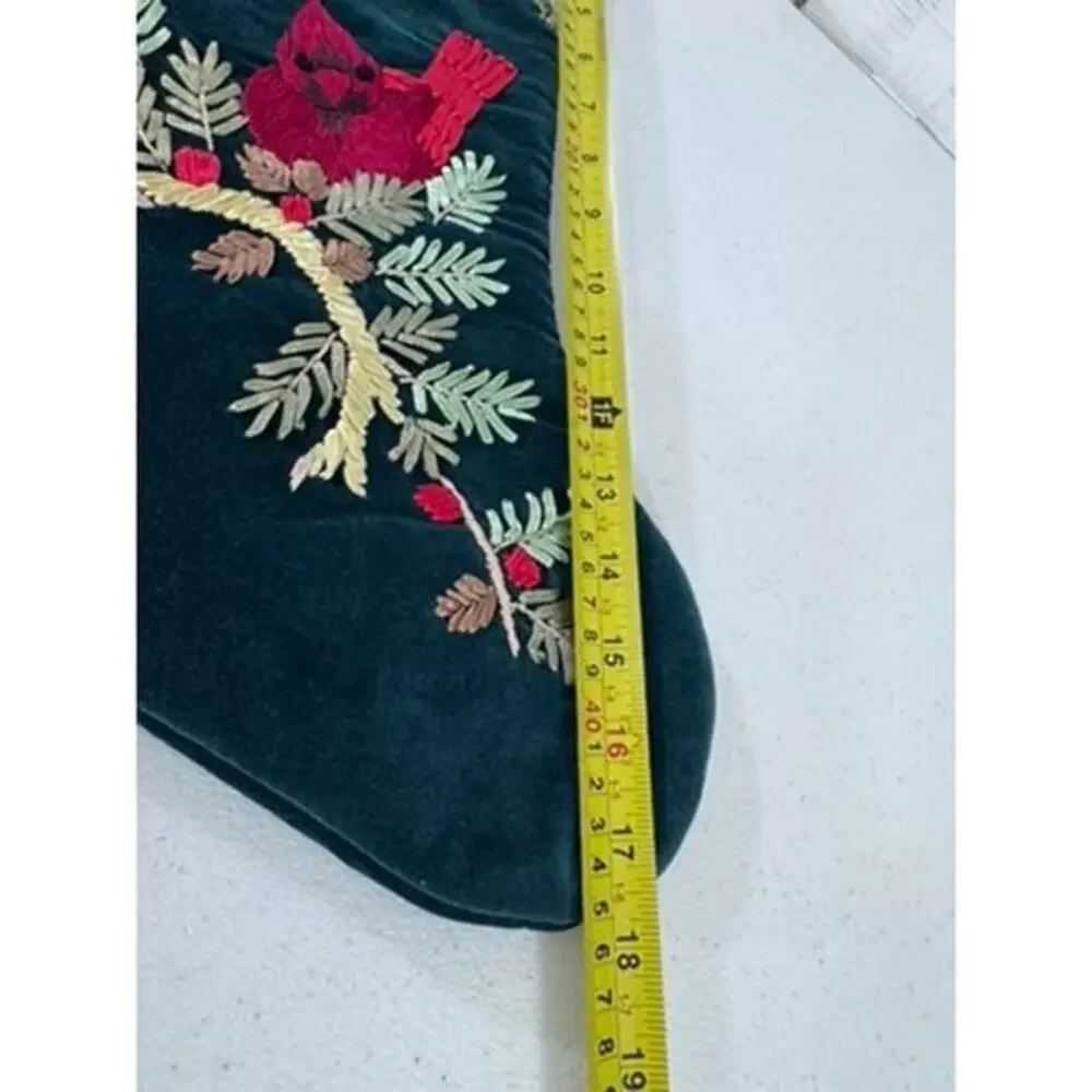 Set OF 2, Cardinal,‎ Velvet Stockings,Embroidered,Ribbons, Christmas,Decor